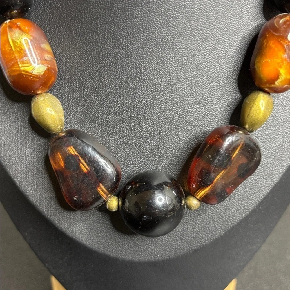 Vintage NY Amber Black Chunky Acrylic Beaded Necklace
